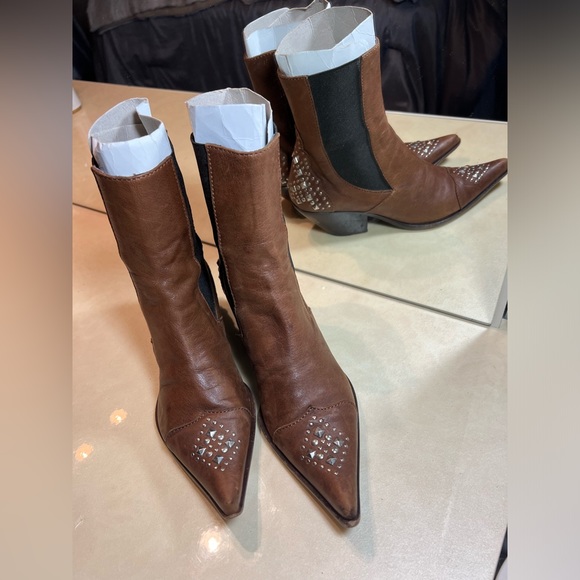 Giancarlo Paoli Shoes - Giancarlo Paoli Made in Italy Leather Western Cut Short Studded Boots 36.5